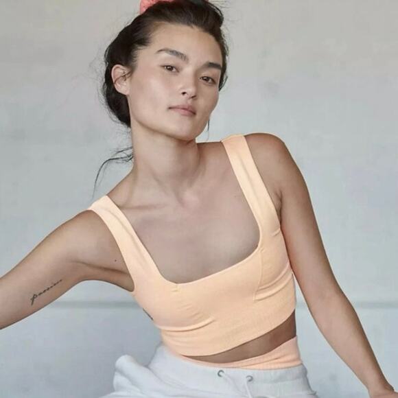 Free People Movement Square Neck Good Karma Bra in Morning Sun/Orange , M/L - Picture 1 of 7